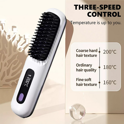 White Hair Straightener Brush Travel Mini Rechargeable Hair Styler Fast Heating V201-QUEW13654142