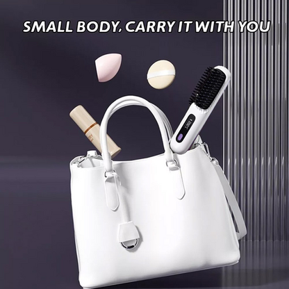 White Hair Straightener Brush Travel Mini Rechargeable Hair Styler Fast Heating V201-QUEW13654142