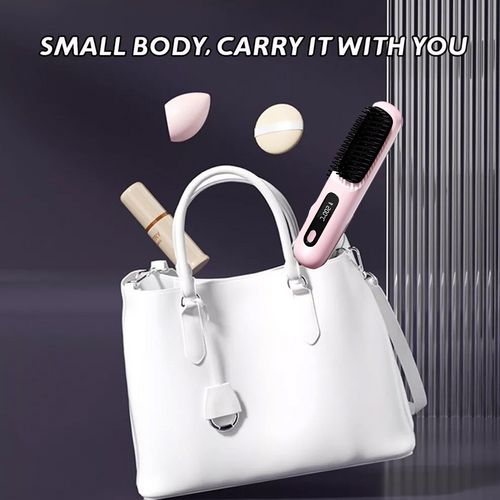 Pink Hair Straightener Brush Travel Mini Rechargeable Hair Styler Fast Heating V201-QUEW13654143