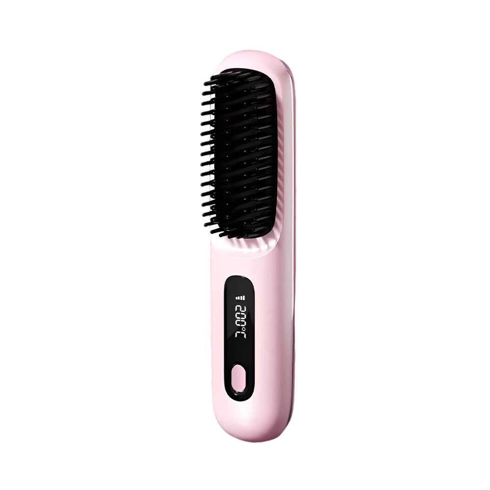 Pink Hair Straightener Brush Travel Mini Rechargeable Hair Styler Fast Heating V201-QUEW13654143