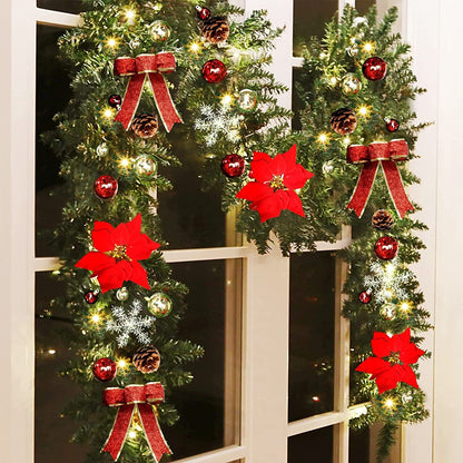 RED 9FT Xmas Christmas Garland Artificial Wreath with LED Lights Stairs Home Rattan V201-QUEW13865265
