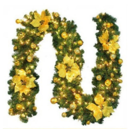 Gloden 9FT Xmas Christmas Garland Artificial Wreath with LED Lights Stairs Home Rattan V201-QUEW13865266