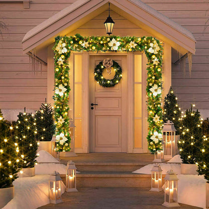 Gloden 9FT Xmas Christmas Garland Artificial Wreath with LED Lights Stairs Home Rattan V201-QUEW13865266