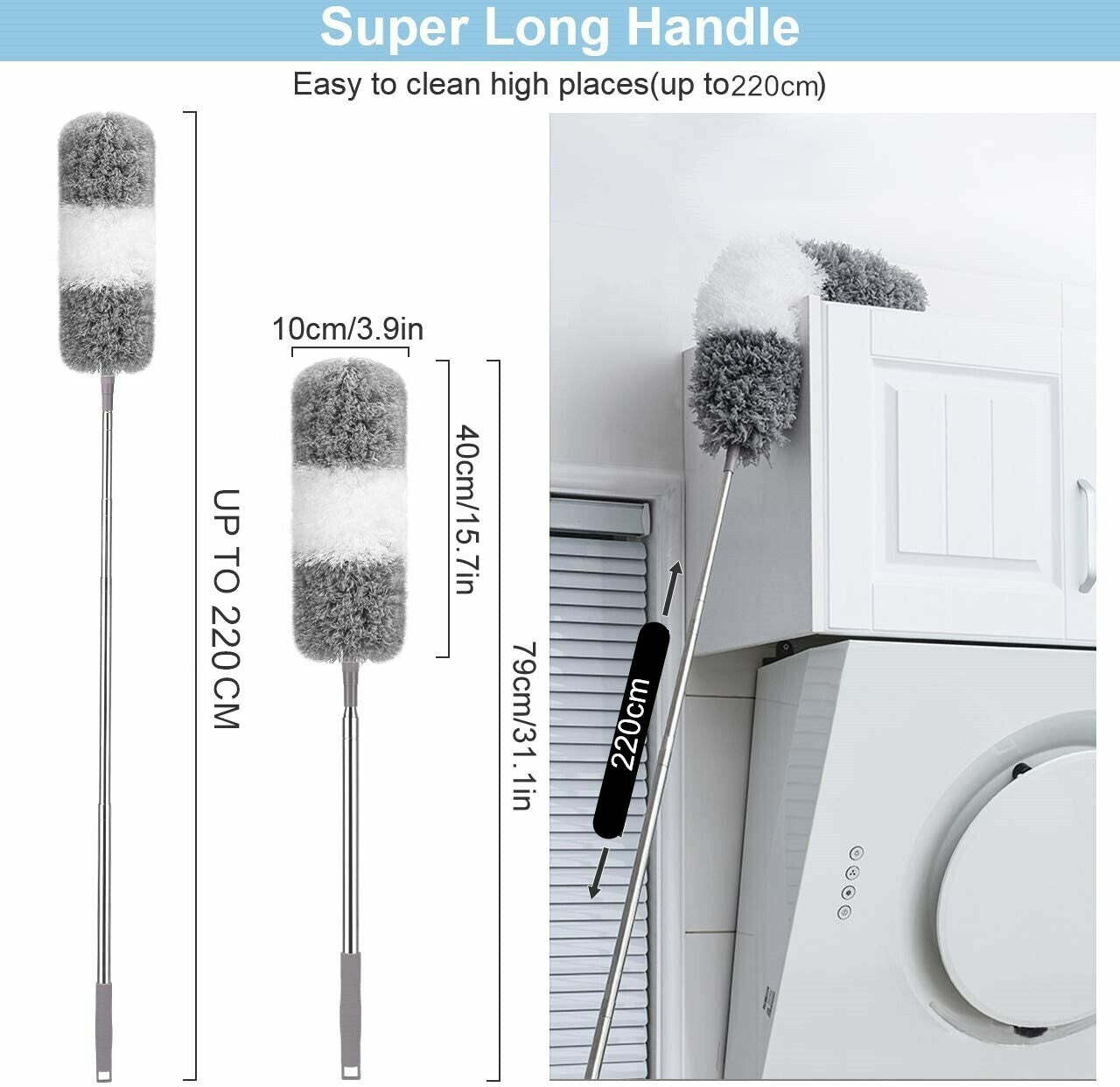 2PCS Duster Extendable Telescopic Microfibre Duster with Stainless Steel Pole V201-QUEW13883543X2