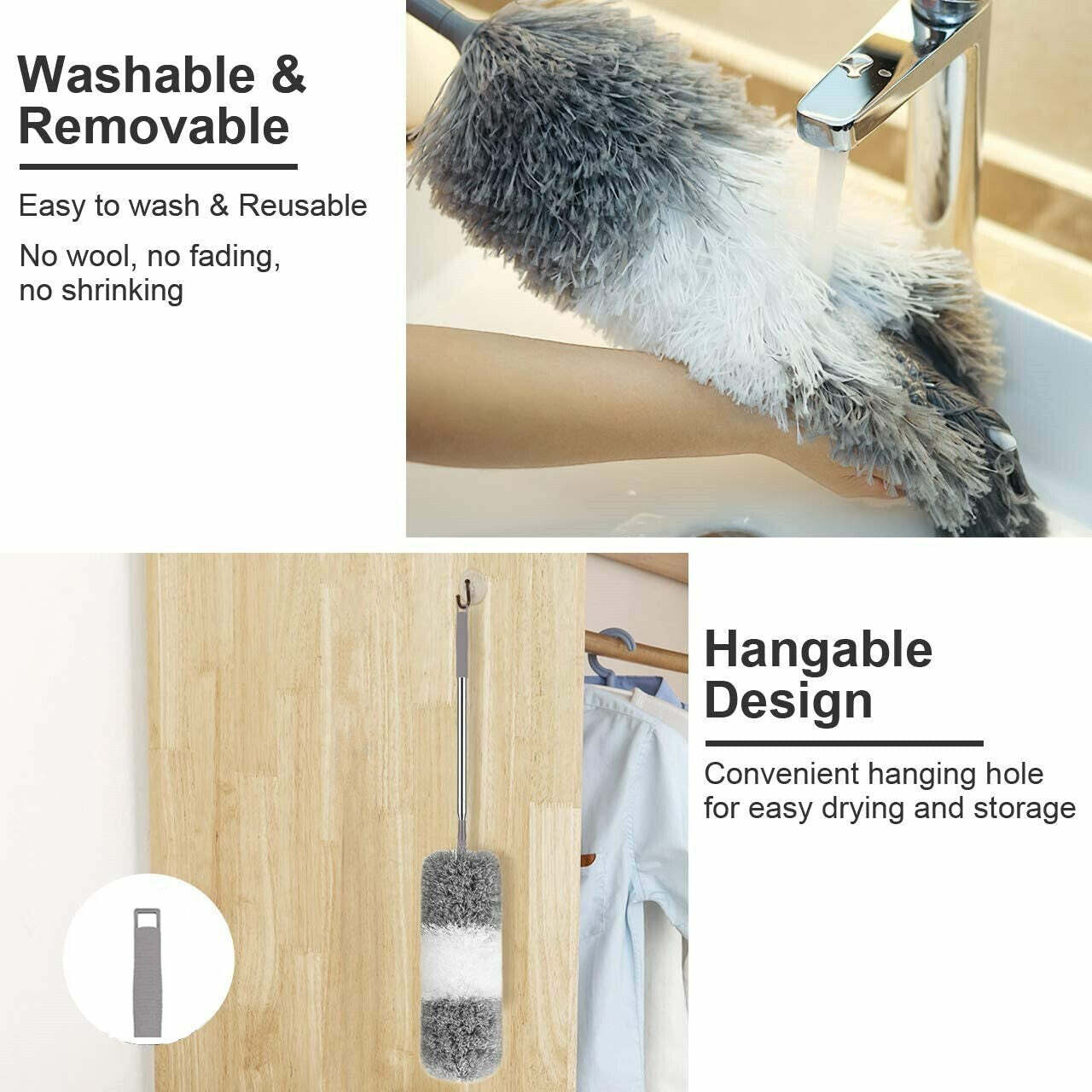 2PCS Duster Extendable Telescopic Microfibre Duster with Stainless Steel Pole V201-QUEW13883543X2