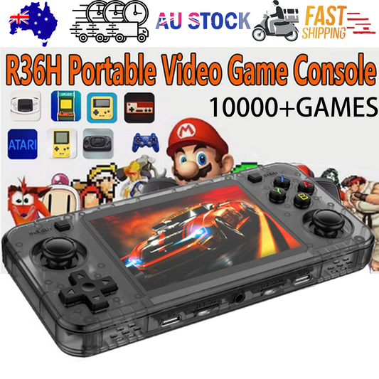 10000+ Games R36H Portable Video Game Consoles Retro Handheld Game Console Black V201-R36H0064BL8AU