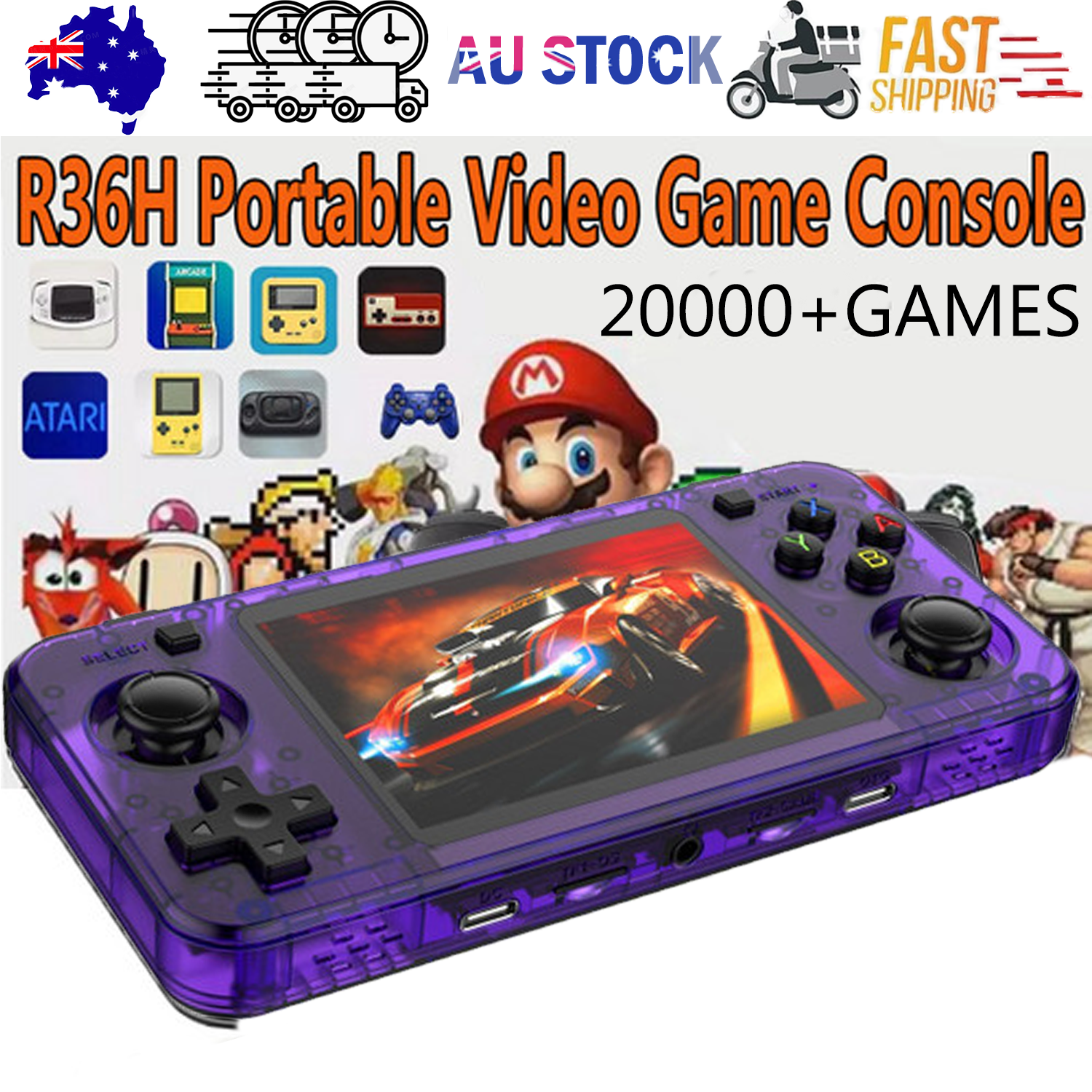 20000+ Games R36H Portable Video Game Consoles Retro Handheld Game Console purple V201-R36H0128PU8AU