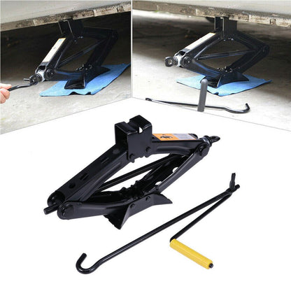 2 T Scissor Jack Car Van Wind Up Tyre Lift Chrome Crank Handle Emergency Tool