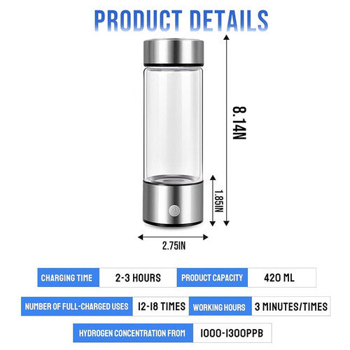 Random Color 420ml Portable Hydrogen Rich Water Bottle Rich Hydrogen Water Generator USB AU V201-RHD0420BL8AU