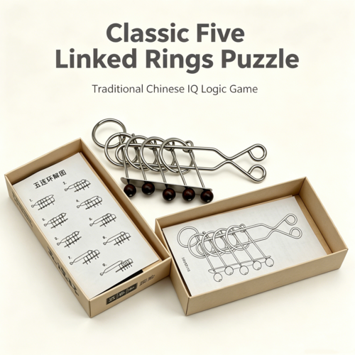 Collectible Mechanical Brain Teaser Retro Five Linked Rings Puzzle Desktop Decor