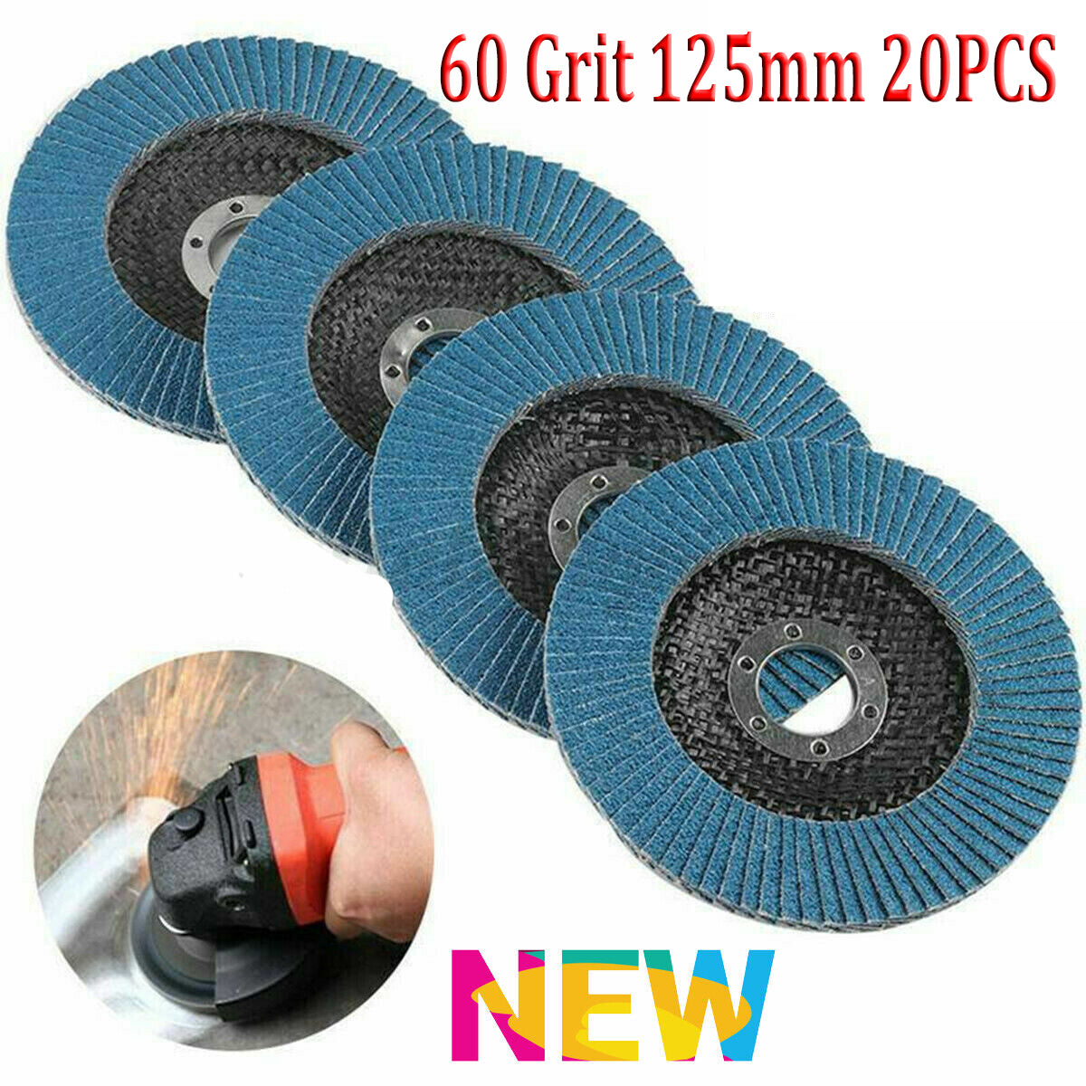 20PCS 5" 125MM Angle Grinder Flap Sanding Disc 60 Grit Grinding Wheel V201-ROND0060BU8AU