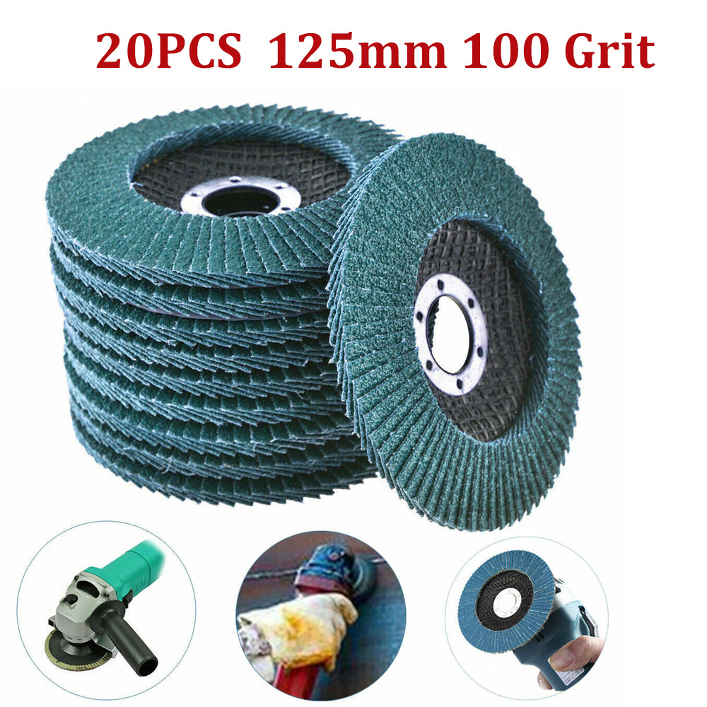 20PCS 5" 125MM Angle Grinder Flap Sanding Disc 100 Grit Grinding Wheel V201-ROND0100BU8AU