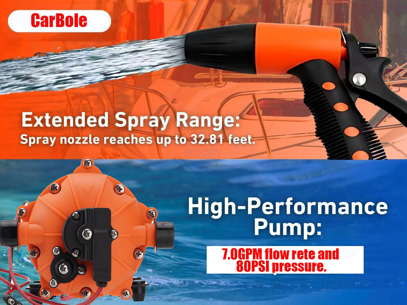 6.6GPM Washdown Pump Kit 12V Wash Pump w/ Hose Nozzle For Caravan RV Marine Boat V201-SFLO0012YL8AU