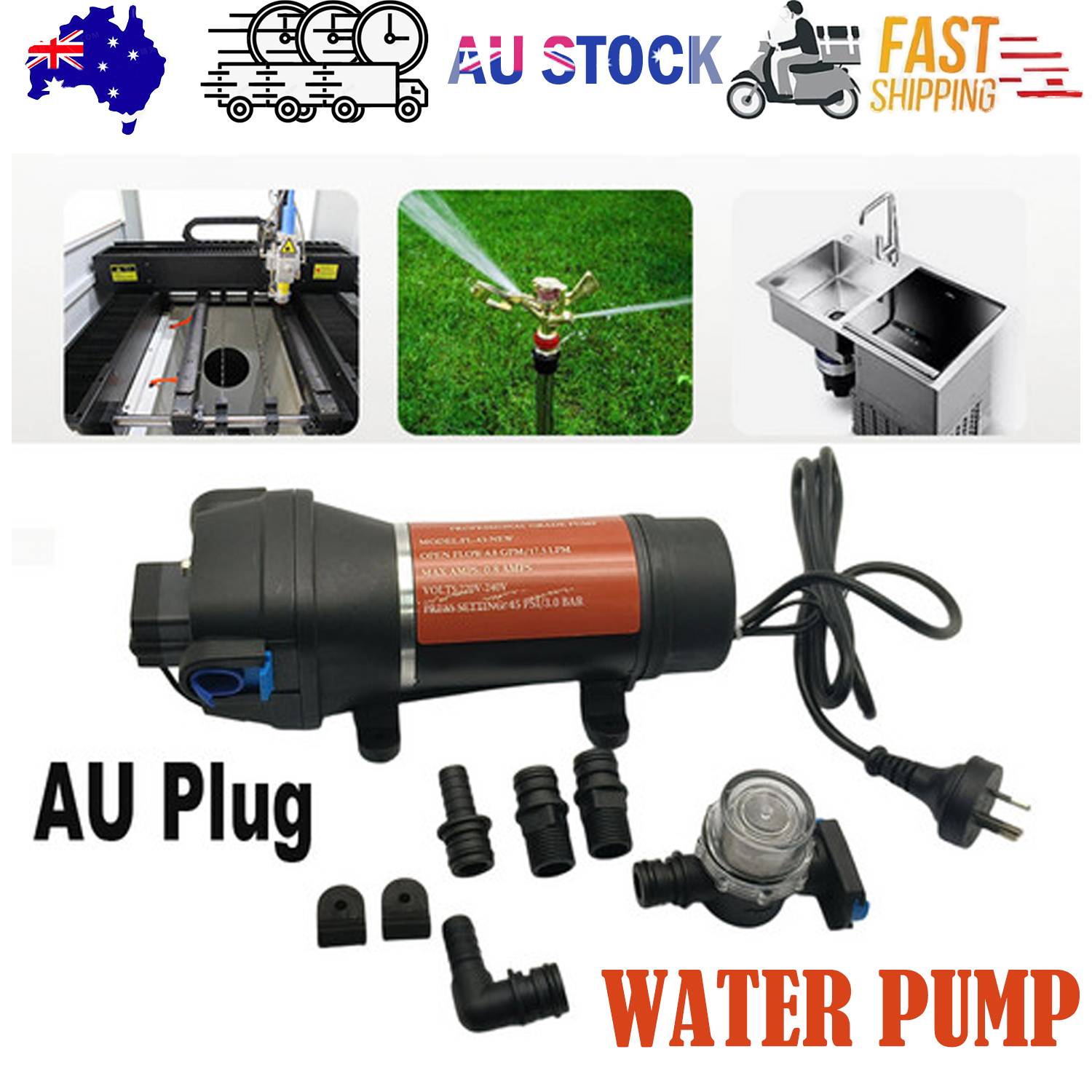 High Pressure Water Pump 45PSI for Camping Caravan Garden Caravan Boat Marine V201-SFLO0240BL8AU