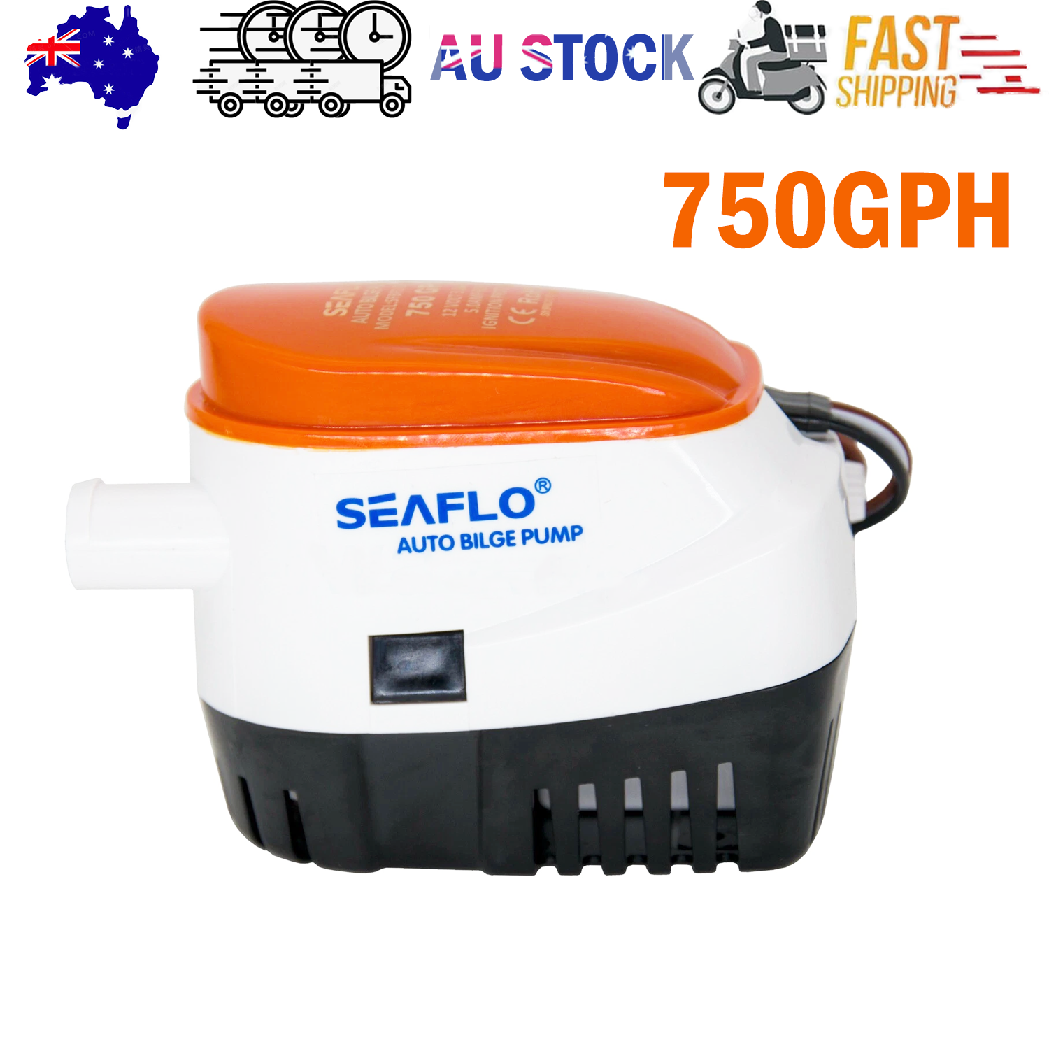 SEAFLO 12V 750GPH Automatic Bilge Pump Marine Boat Auto Submersible Pump V201-SFLO0750OR8AUA