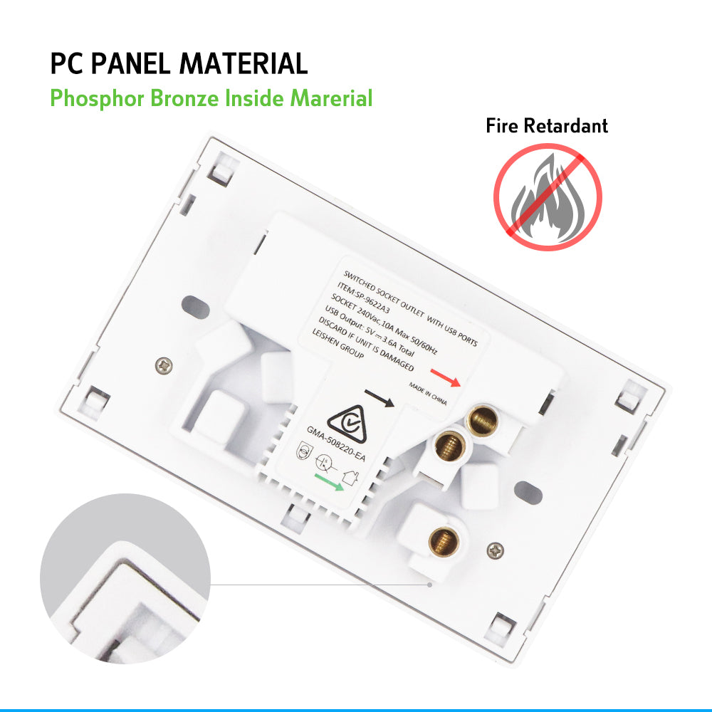 5PCS Double Power Point Dual USB+Type-C GPO Fast Charge 3.6 amp Wall Outlet V201-SKT0201WH8-5AU