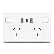 5PCS Double Power Point Dual USB+Type-C GPO Fast Charge 3.6 amp Wall Outlet V201-SKT0201WH8-5AU