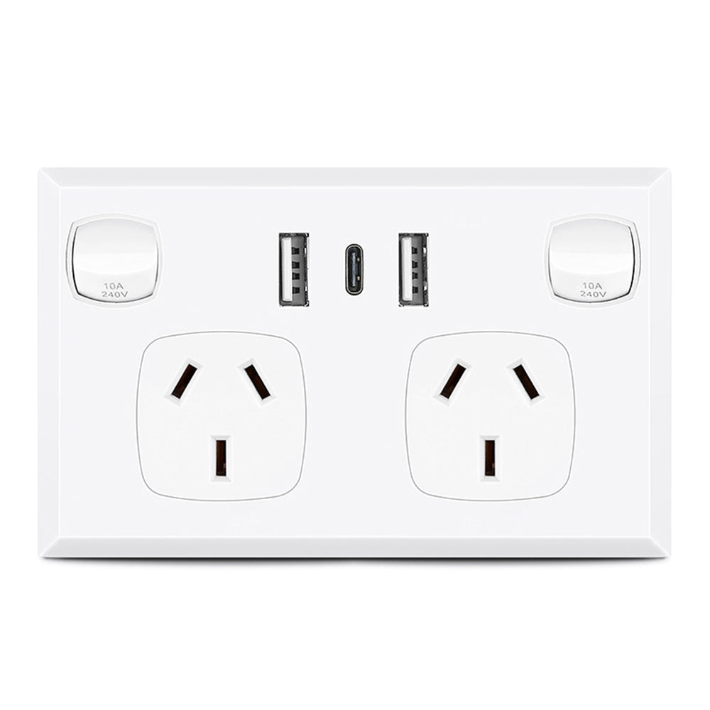 5PCS Double Power Point Dual USB+Type-C GPO Fast Charge 3.6 amp Wall Outlet V201-SKT0201WH8-5AU