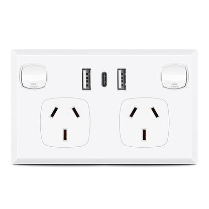 5PCS Double Power Point Dual USB+Type-C GPO Fast Charge 3.6 amp Wall Outlet V201-SKT0201WH8-5AU