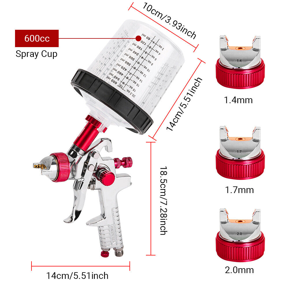 Air HVLP Spray Gun Paint Gun 600CC Gravity Feed Cup 1.4mm 1.7mm 2mm Tip AU Stock V201-SPRAY02RE8AU