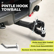 8 Ton Pintle Tow Hook Receiver Arm Hitch Towing Car Truck Heavy Duty Ball Combo V201-TON0008BL8AU