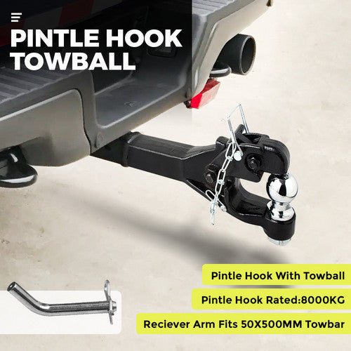 8 Ton Pintle Tow Hook Receiver Arm Hitch Towing Car Truck Heavy Duty Ball Combo V201-TON0008BL8AU