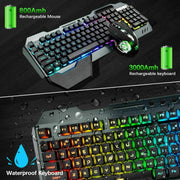 104 Keys Wireless Gaming Keyboard Mouse Set+Mouse Pad, RGB LED Backlit PC/Laptop Black-Rainbow V201-W10877049