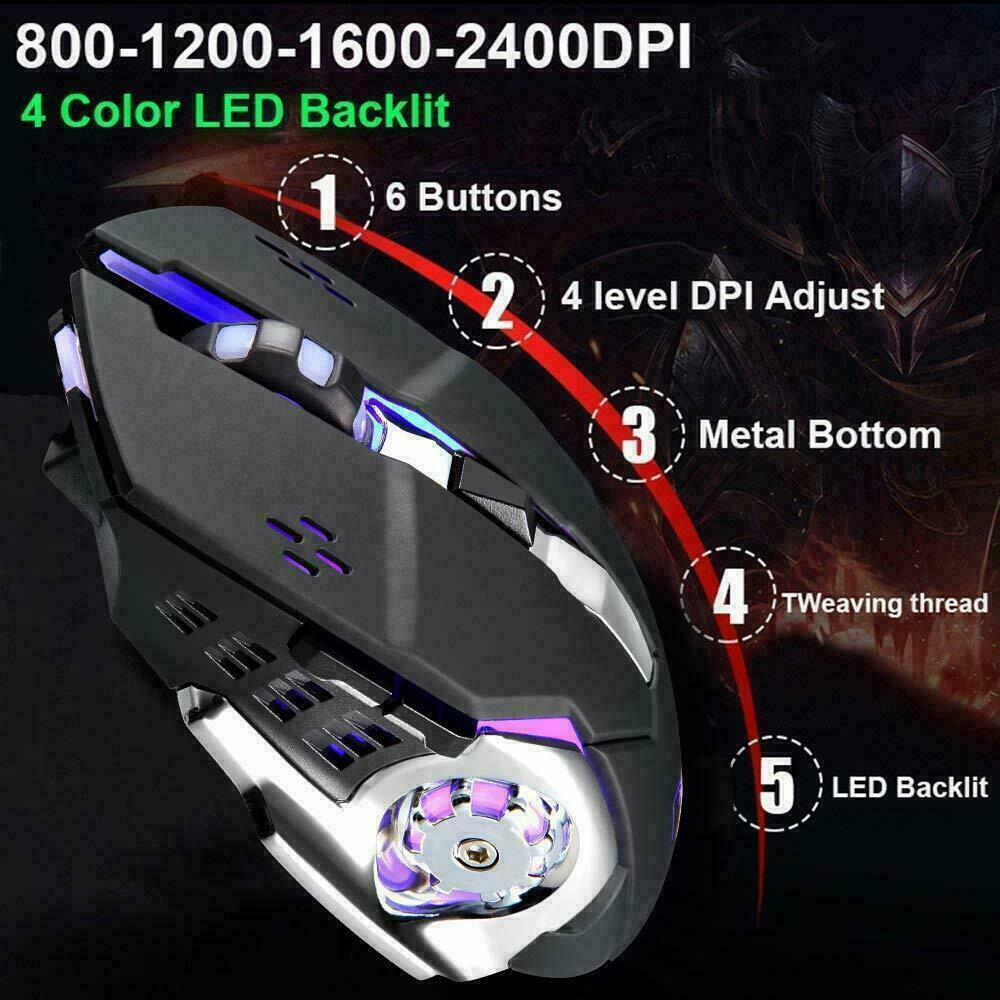 104 Keys Wireless Gaming Keyboard Mouse Set+Mouse Pad, RGB LED Backlit PC/Laptop Black-Rainbow V201-W10877049
