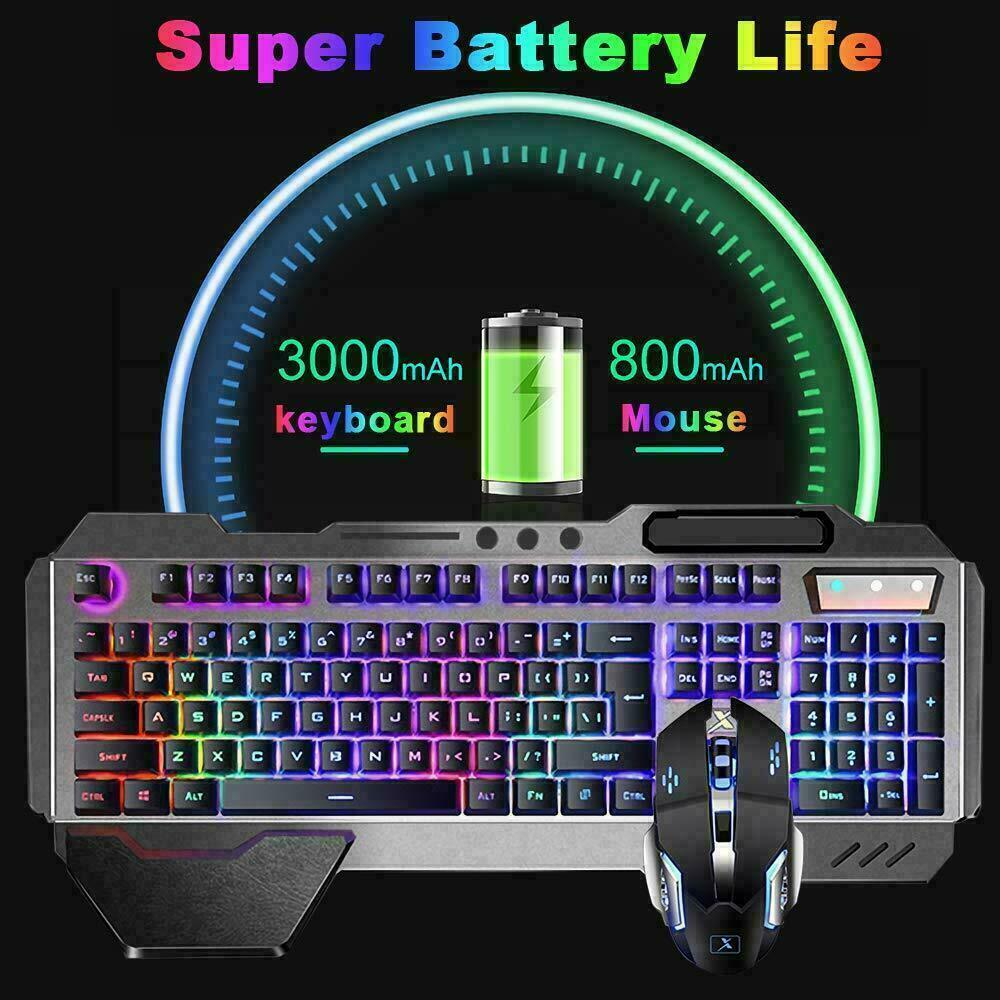 104 Keys Wireless Gaming Keyboard Mouse Set+Mouse Pad, RGB LED Backlit PC/Laptop Black-Rainbow V201-W10877049