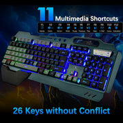 104 Keys Wireless Gaming Keyboard Mouse Set+Mouse Pad, RGB LED Backlit PC/Laptop Black-Rainbow V201-W10877049