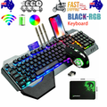 104 Keys Wireless Gaming Keyboard Mouse Set+Mouse Pad, RGB LED Backlit PC/Laptop Black-RGB V201-W10916988