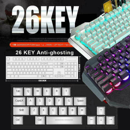 104 Keys Wireless Gaming Keyboard Mouse Set+Mouse Pad, RGB LED Backlit PC/Laptop Black-RGB V201-W10916988