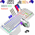 104 Keys Wireless Gaming Keyboard Mouse Set+Mouse Pad, RGB LED Backlit PC/Laptop White-RGB V201-W11043639