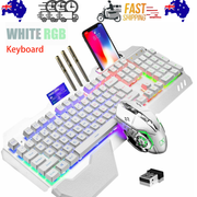 104 Keys Wireless Gaming Keyboard Mouse Set+Mouse Pad, RGB LED Backlit PC/Laptop White-RGB V201-W11043639