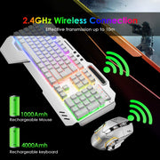 104 Keys Wireless Gaming Keyboard Mouse Set+Mouse Pad, RGB LED Backlit PC/Laptop White-RGB V201-W11043639