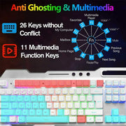 104 Keys Wireless Gaming Keyboard Mouse Set+Mouse Pad, RGB LED Backlit PC/Laptop White-RGB V201-W11043639