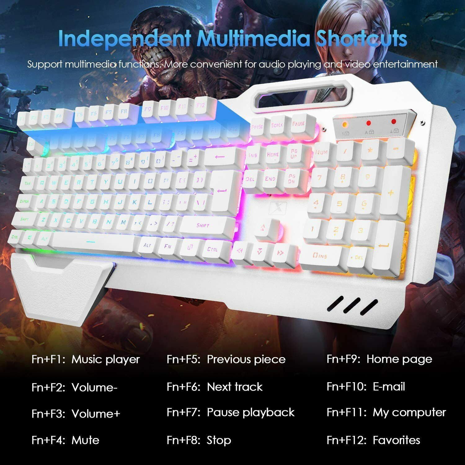 104 Keys Wireless Gaming Keyboard Mouse Set+Mouse Pad, RGB LED Backlit PC/Laptop White-RGB V201-W11043639