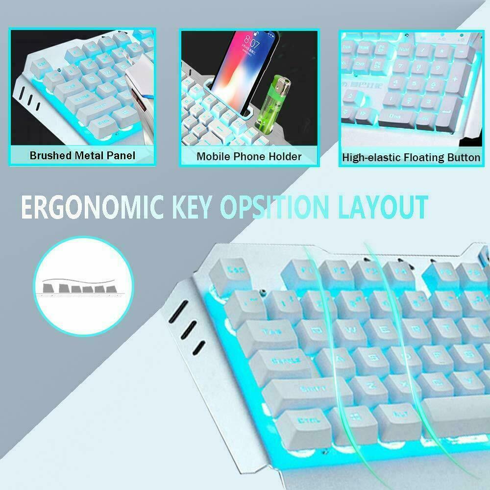 104 Keys Wireless Gaming Keyboard Mouse Set+Mouse Pad, RGB LED Backlit PC/Laptop White-RGB V201-W11043639