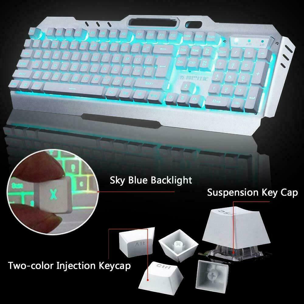 104 Keys Wireless Gaming Keyboard Mouse Set+Mouse Pad, RGB LED Backlit PC/Laptop White-RGB V201-W11043639