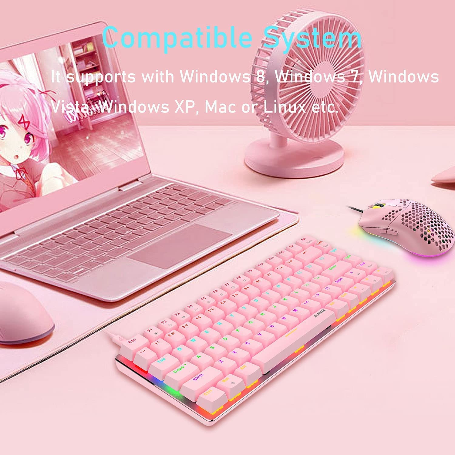 AK33 82 keys Compact Gaming Mechanical Keyboard with Anti-ghosting Keys for Game V201-W11325495