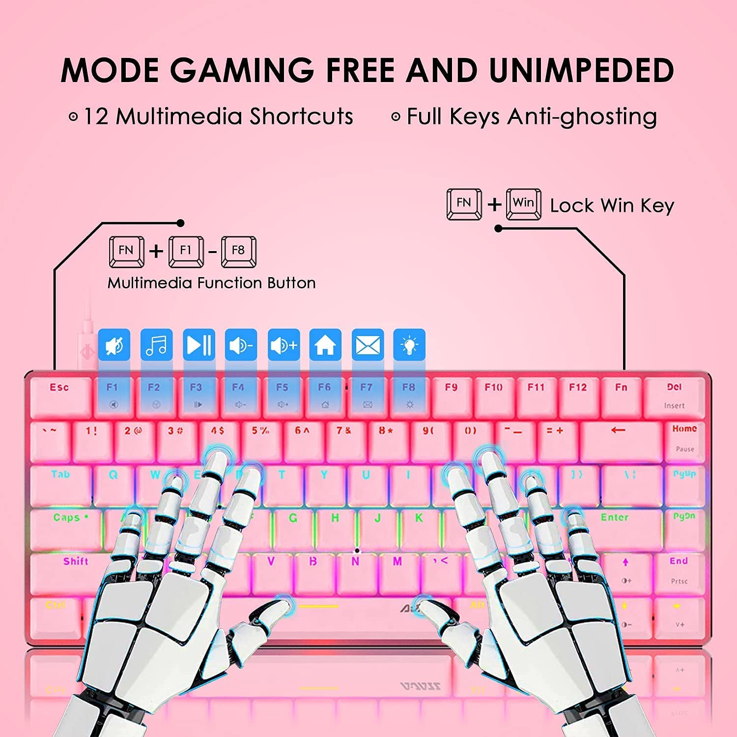 AK33 82 keys Compact Gaming Mechanical Keyboard with Anti-ghosting Keys for Game V201-W11325495