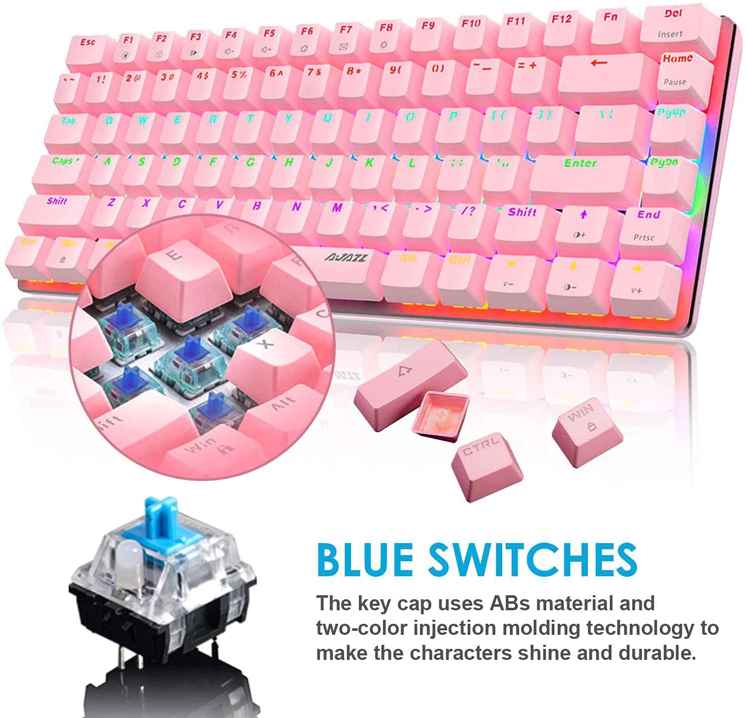 AK33 82 keys Compact Gaming Mechanical Keyboard with Anti-ghosting Keys for Game V201-W11325495