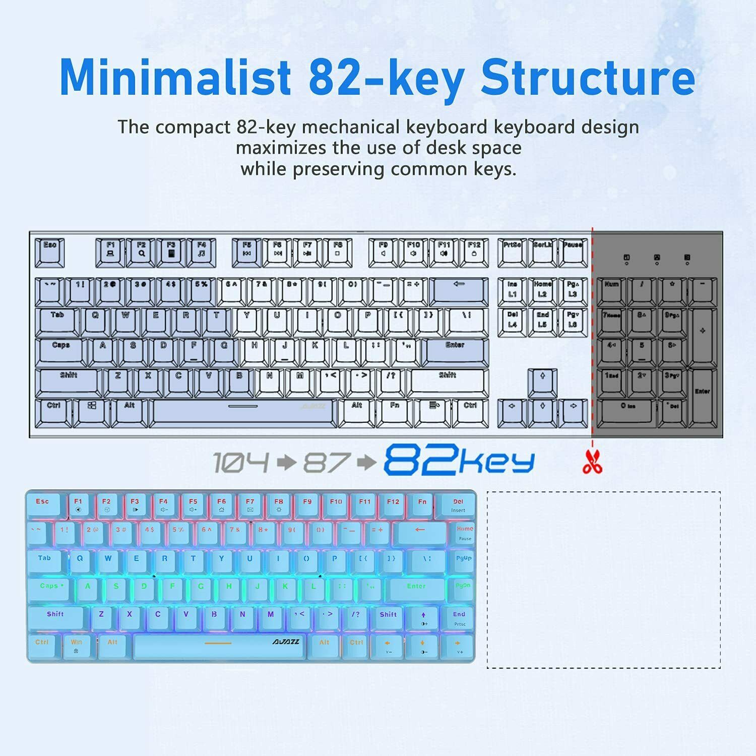 AK33 82 keys Compact Gaming Mechanical Keyboard with Anti-ghosting Keys for Game V201-W11325495