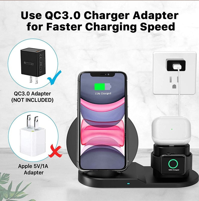 N30 3 in 1 Wireless Charger Qi Fast Charger Stand for iPhone/Samsung/Airpods/Apple Watch-Black V201-W11325558