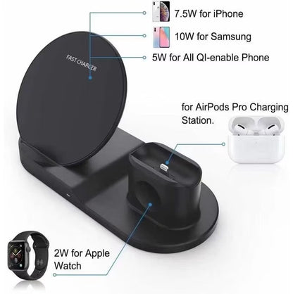 N30 3 in 1 Wireless Charger Qi Fast Charger Stand for iPhone/Samsung/Airpods/Apple Watch-Black V201-W11325558
