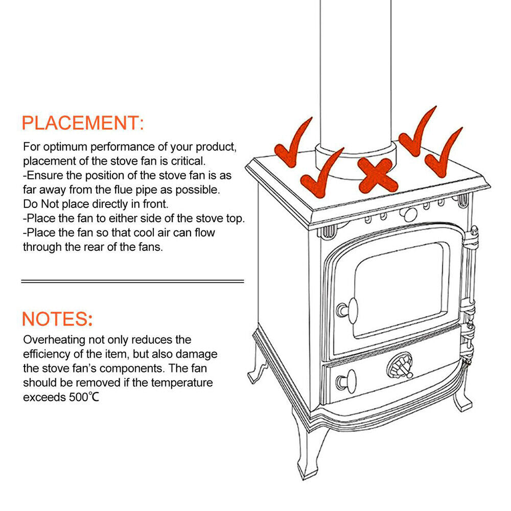 Wood Heater Fan Eco Heat Powered Self-Powered Silent for Fireplace Stove Burner V201-W11331567
