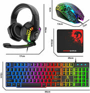 Gaming Keyboard & Mouse & Headset & Mousepad Set RGB Backlit Wired for PC Laptop V201-W11439577