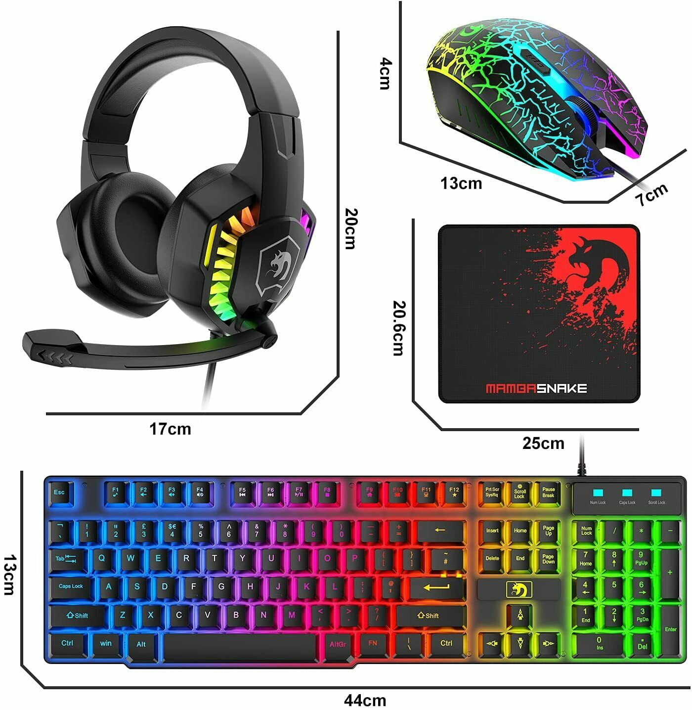 Gaming Keyboard & Mouse & Headset & Mousepad Set RGB Backlit Wired for PC Laptop V201-W11439577