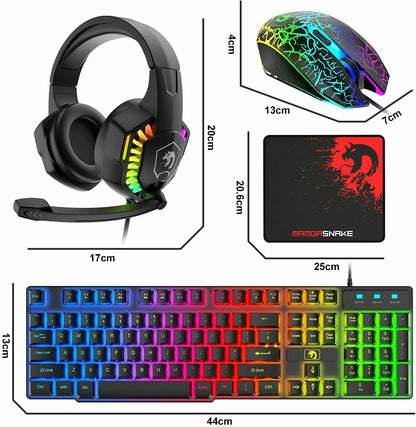 Gaming Keyboard & Mouse & Headset & Mousepad Set RGB Backlit Wired for PC Laptop V201-W11439577
