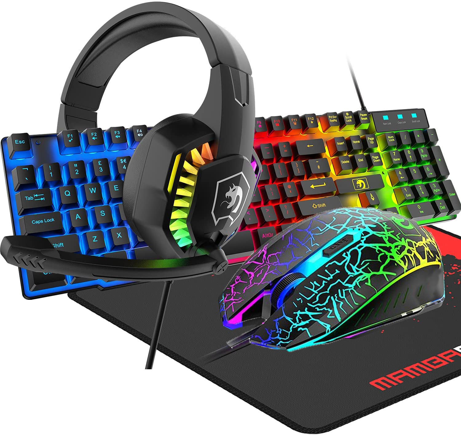 Gaming Keyboard & Mouse & Headset & Mousepad Set RGB Backlit Wired for PC Laptop V201-W11439577